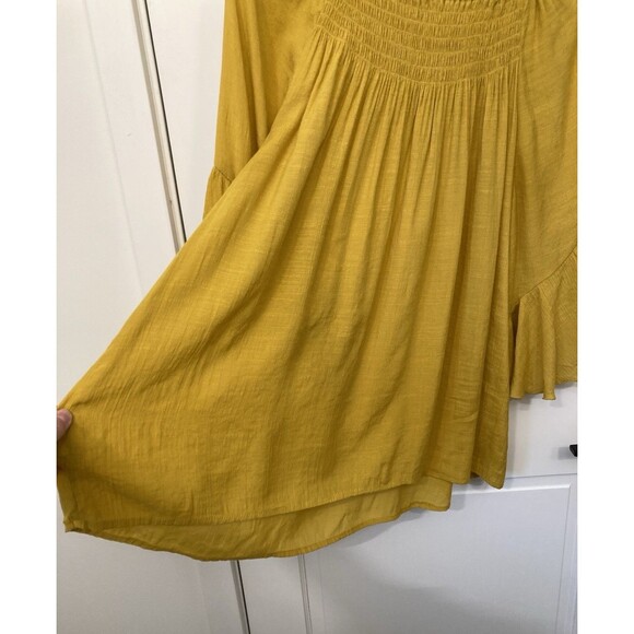 Mustard Yellow Smock Off Shoulder XL? Blouse 3/4 Bell Sleeve Fairy Boho Peasant - Picture 3 of 11